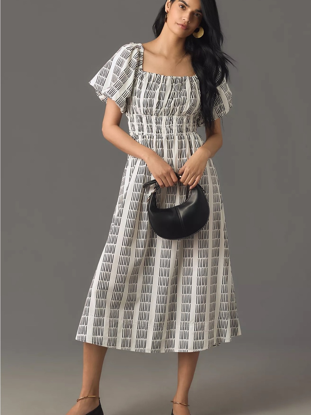 Maeve Square Neck Black & White Midi Dress